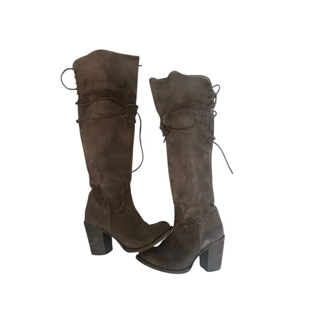 Freebird by Steven FB-Brock Suede Over The Knee Boho Rustic Gray Boots 8